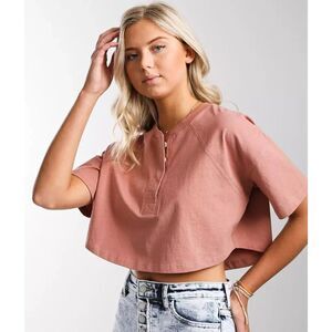 Fitz+Eddi Cropped Henley Top Women's XS Dusty Rose
